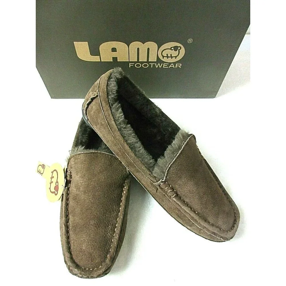 Lamo Mens Suede Boston Slip on Loafer Driving Moc Chocolate Brown NEW CM1244